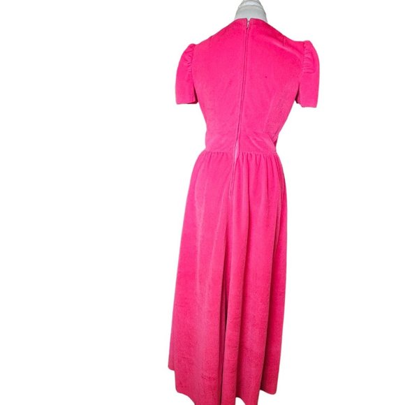 Vintage 60s 70s Barbie Pink Velour Long Dress‎ Floor Length Puff Sleeve 6 8 READ - Picture 5 of 7